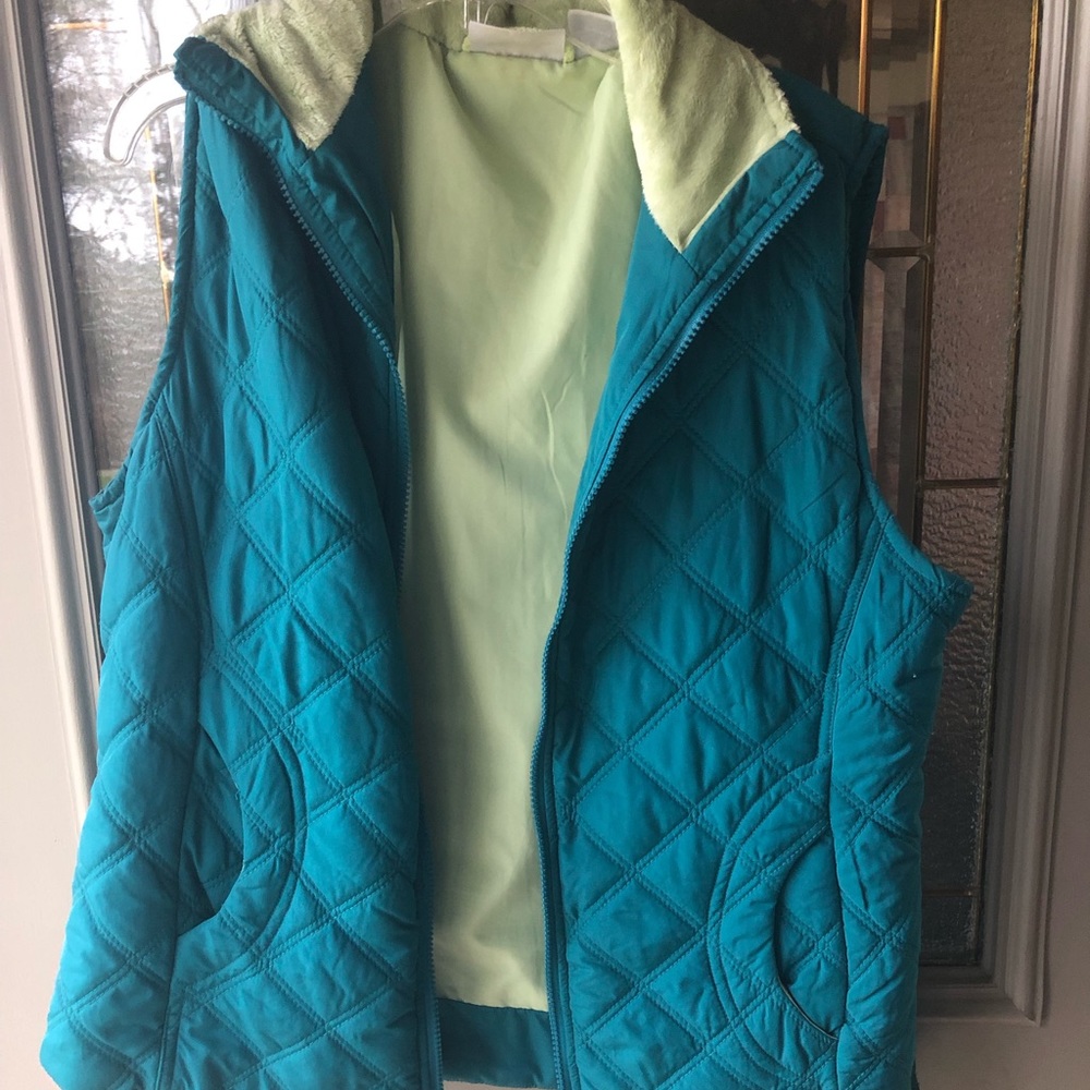 Quilted Turquoise and Green Vest, Size L, Classic Blues